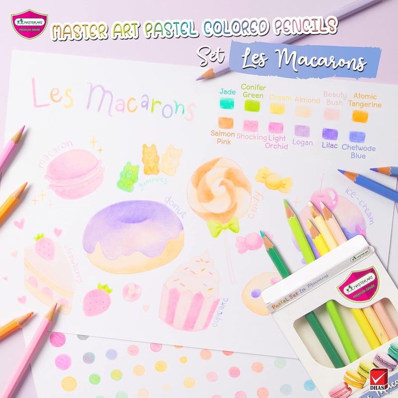 Masterart Pastel Colored Pencils 12 Colors for Kids and Adults Coloring (LES MACARONS PASTELS) - Image 4
